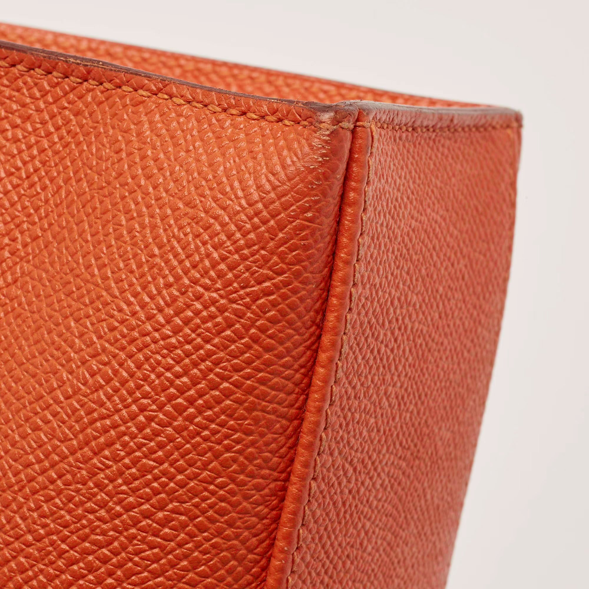 Hermes Kelly Palladium Finish Orange Poppy Epsom Leather Pochette