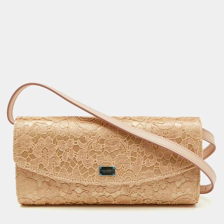 Dolce & Gabbana Beige Lace and Satin Sicily Flap Clutch