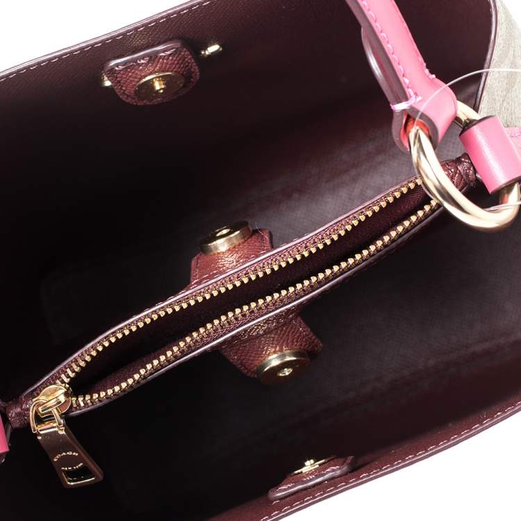 Coach Beige/Pink Signature Coated Canvas and Leather Small Town Bucket Bag