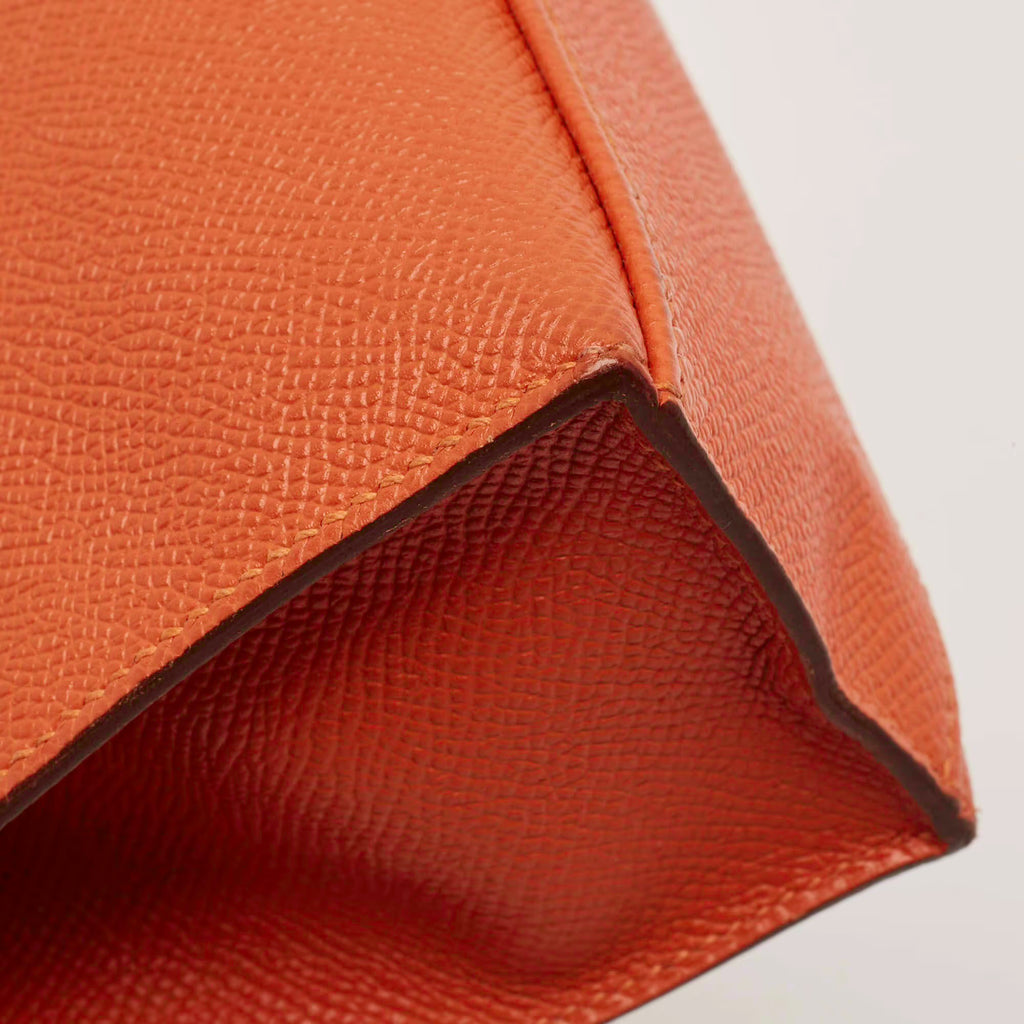 Hermes Kelly Palladium Finish Orange Poppy Epsom Leather Pochette