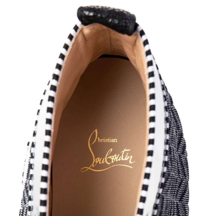 Christian Louboutin Black/Silver Leather And Woven Fabric Spikes Orlato Flat Sneakers Size 44.5