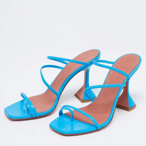 Amina Muaddi Blue Leather Naima Fluo Sandals Size 37.5