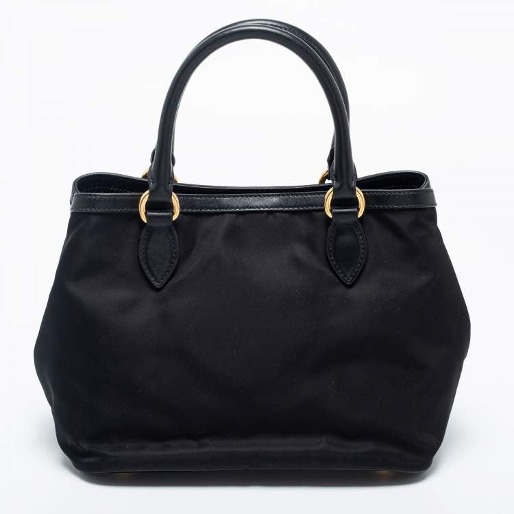 Prada Black Leather And Tessuto Tote