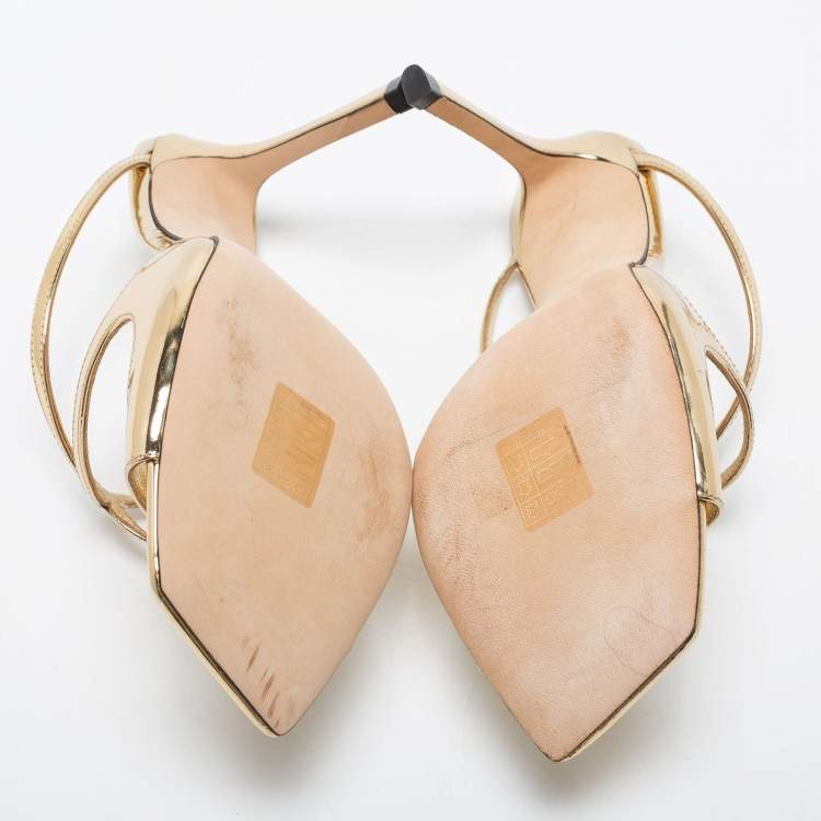 Jimmy Choo Metallic Gold Patent Leather Sandals Size 36