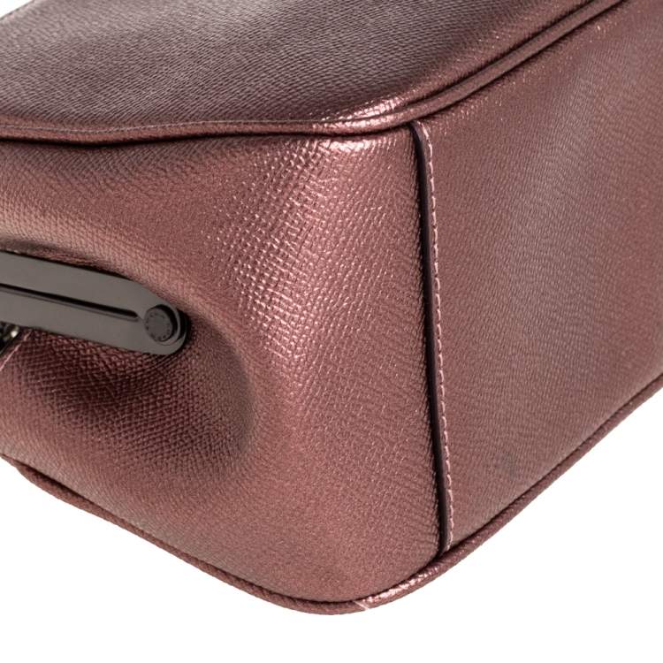 Coach Metallic Pink Leather Pearl KissLock Crossbody Bag