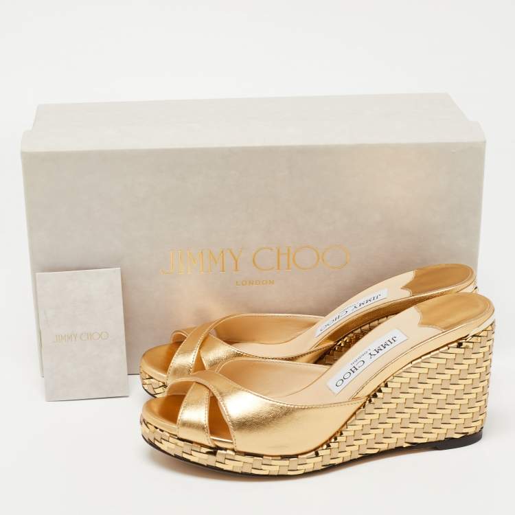 Jimmy Choo Metallic Gold Leather Prima Sandals Size 36