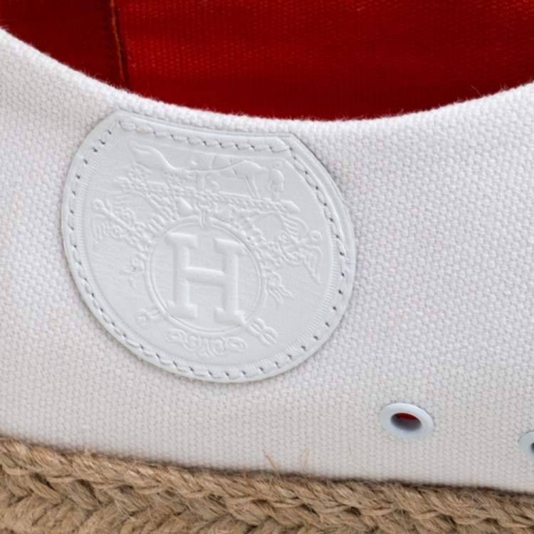 Hermes White Canvas Rosa Espadrille Sneakers Size 39