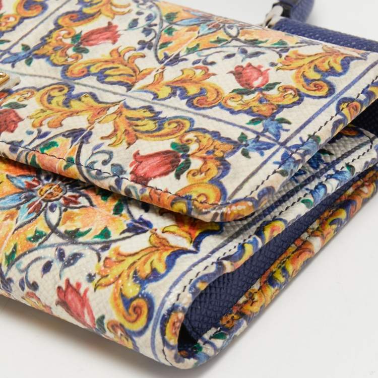 Dolce & Gabbana Multicolor Majolica Print Leather Miss Sicily Von Wallet On Chain