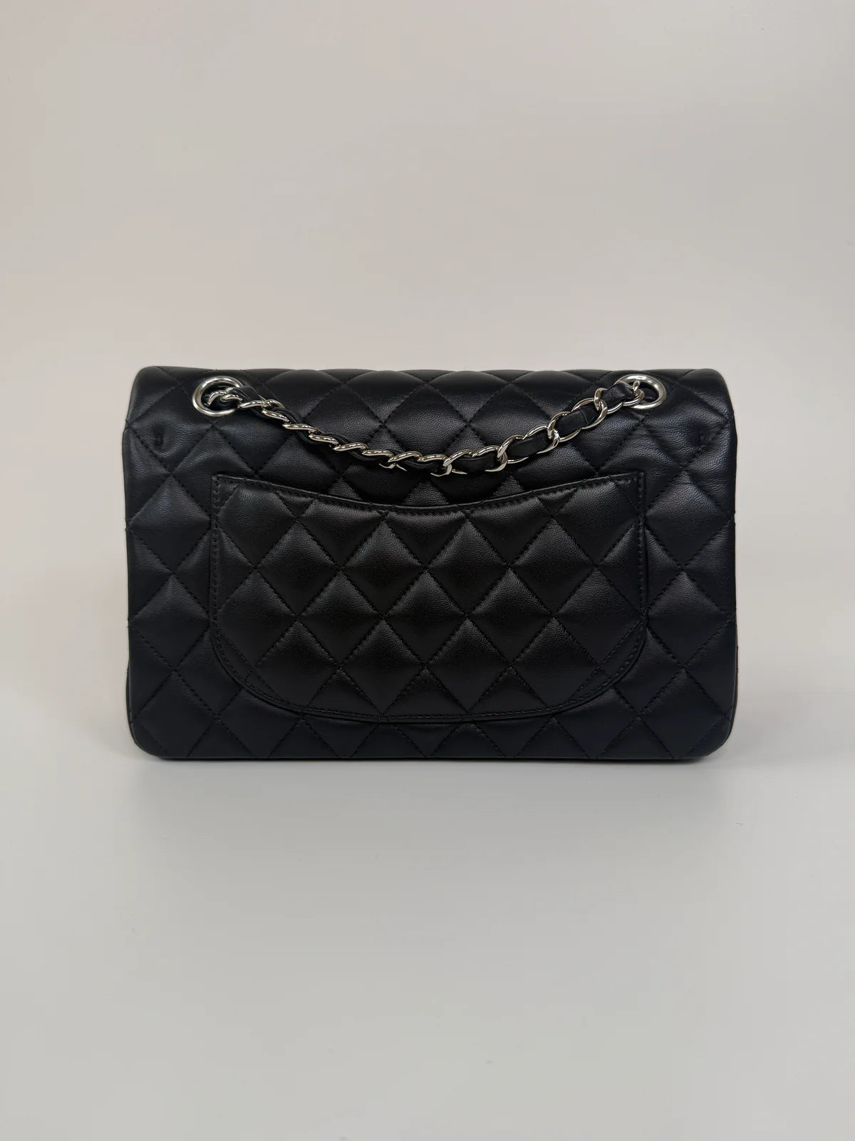 CHANEL SMALL CLASSIC DOUBLE FLAP IN BLACK LAMBSKIN LEATHER WITH SHW