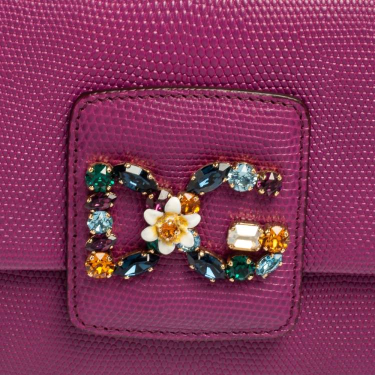 Dolce & Gabbana Magenta Lizard Embossed Leather DG Millennials Shoulder Bag