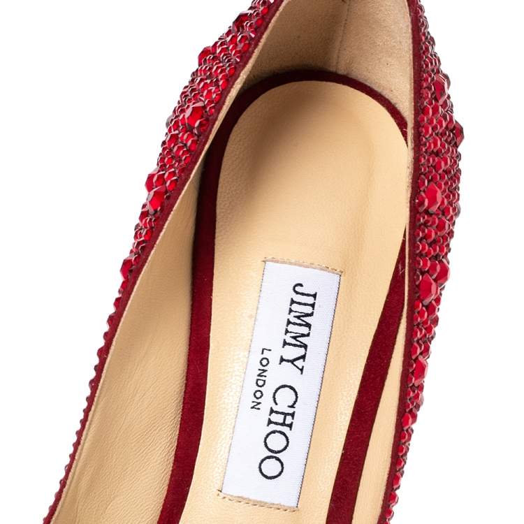 Jimmy Choo Red Crystal Embellished Romy Pumps Size 40
