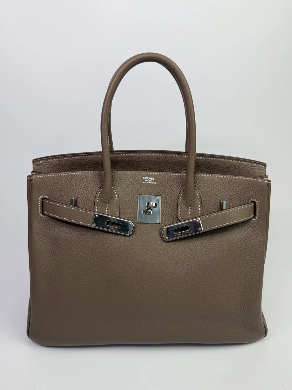 HERMÈS BIRKIN 30 IN ETOUPE CLEMENCE LEATHER WITH PHW