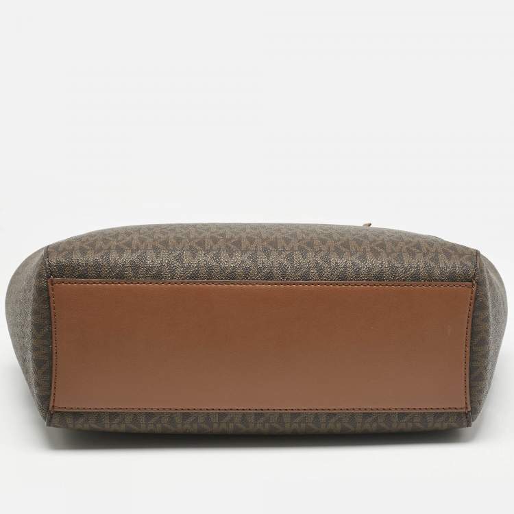 Michael Kors Brown Signature Coated Canvas Large Jet Set Travel Chain Tote