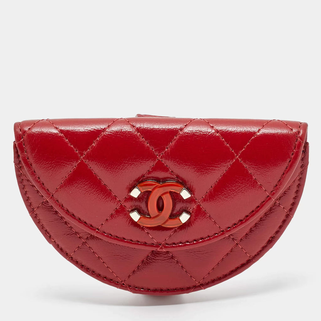 Chanel Red Quilted Leather CC Flap Wrist Coin Purse