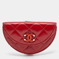 Chanel Red Quilted Leather CC Flap Wrist Coin Purse