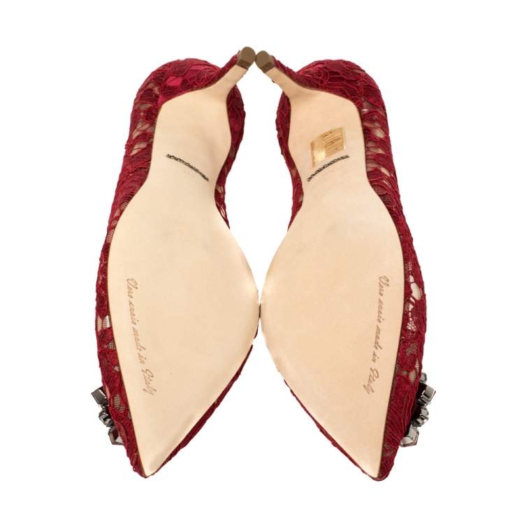 Dolce & Gabbana Burgundy Lace Bellucci Pumps Size 38.5