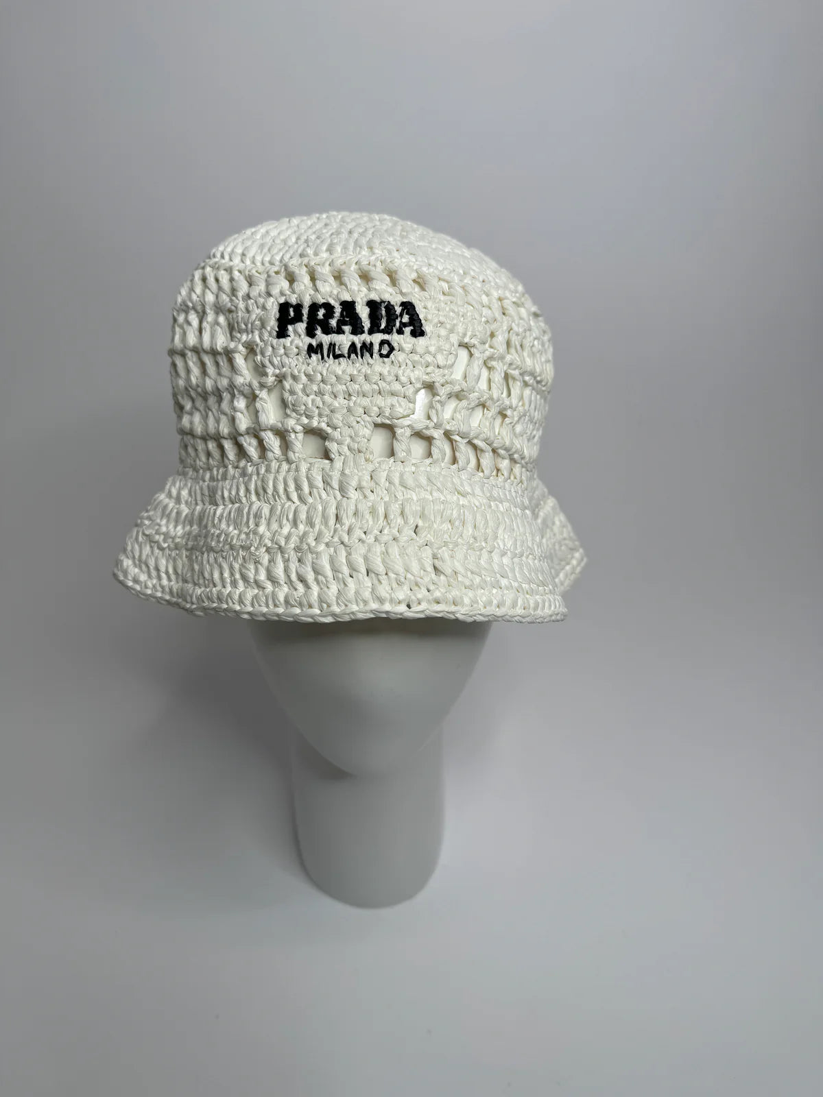 PRADA CROCHET WHITE BUCKET HAT