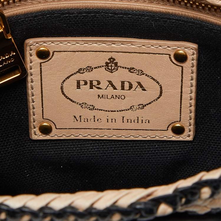 Prada Beige/Black Woven Madras Leather Crossbody Bag
