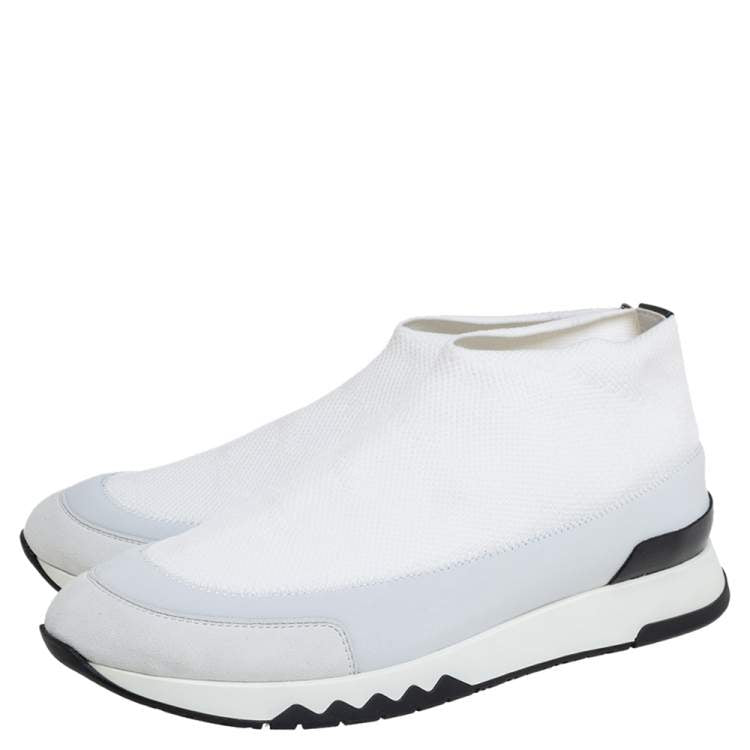 Hermes White Knit Fabric And Neoprene Tokyo Slip On Sneakers Size 37