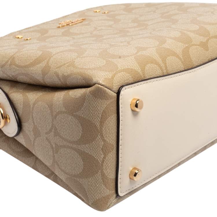 Coach Beige Signature Canvas and Leather Mini Lillie Carryall Satchel