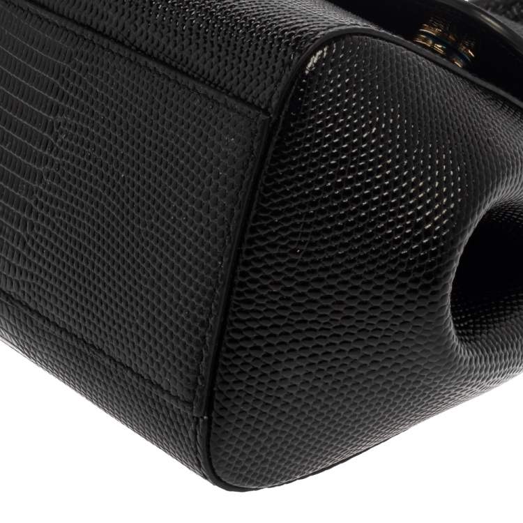 Dolce & Gabbana Black Lizard Embossed Leather Small Miss Sicily Top Handle Bag