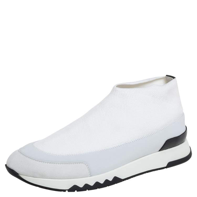 Hermes White Knit Fabric And Neoprene Tokyo Slip On Sneakers Size 37