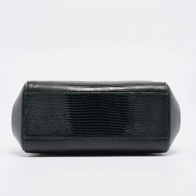 Dolce & Gabbana Green Lizard Embossed Leather Small Miss Sicily Top Handle Bag