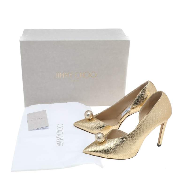 Jimmy Choo Gold Python Embossed Leather Sadira D'orsay Pumps Size 36