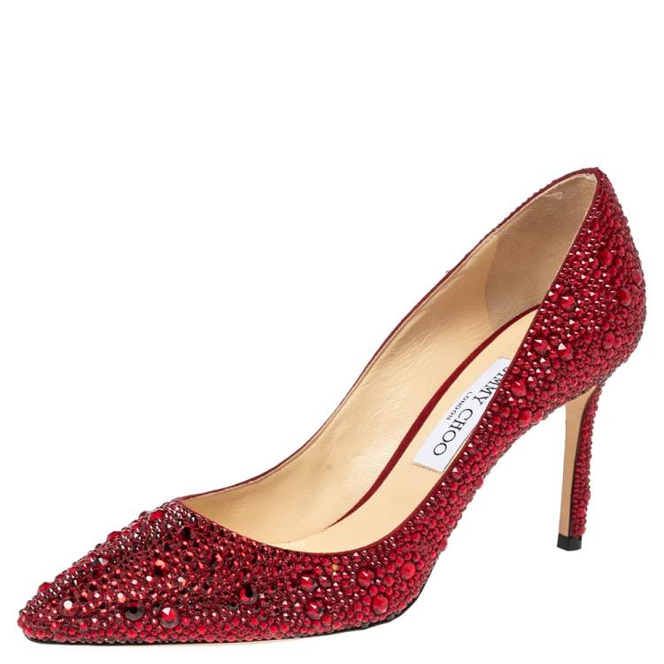 Jimmy Choo Red Crystal Embellished Romy Pumps Size 40