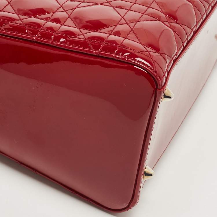 Dior Red Cannage Patent Leather Medium Lady Dior Tote