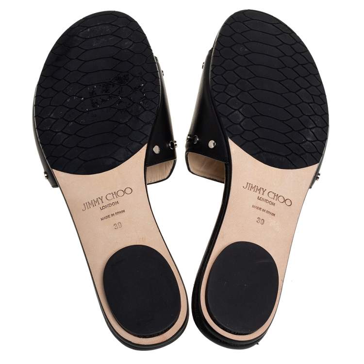 Jimmy Choo Black Leather Studded Nanda Mules Size 39