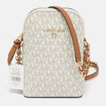 Michael Kors White Signature Coated Canvas and Leather Small Jet Set Charm NS Phone Crossbody Bag