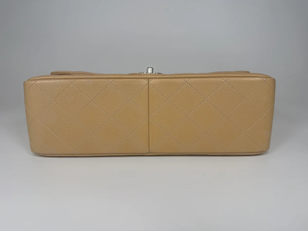 CHANEL JUMBO CLASSIC FLAP BAG IN BEIGE CAVIAR LEATHER WITH SHW