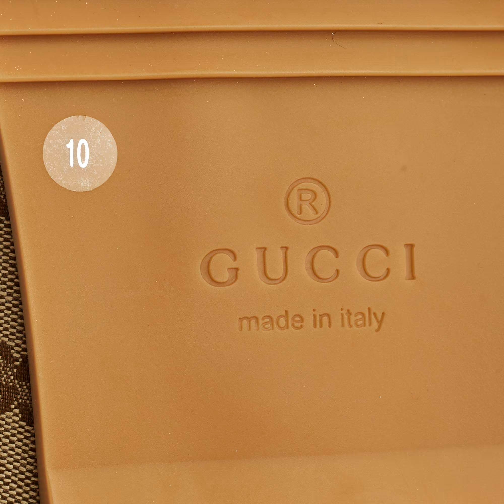 Gucci GG Size 44 Beige/Brown Canvas and Leather Double Buckle Slide Sandals