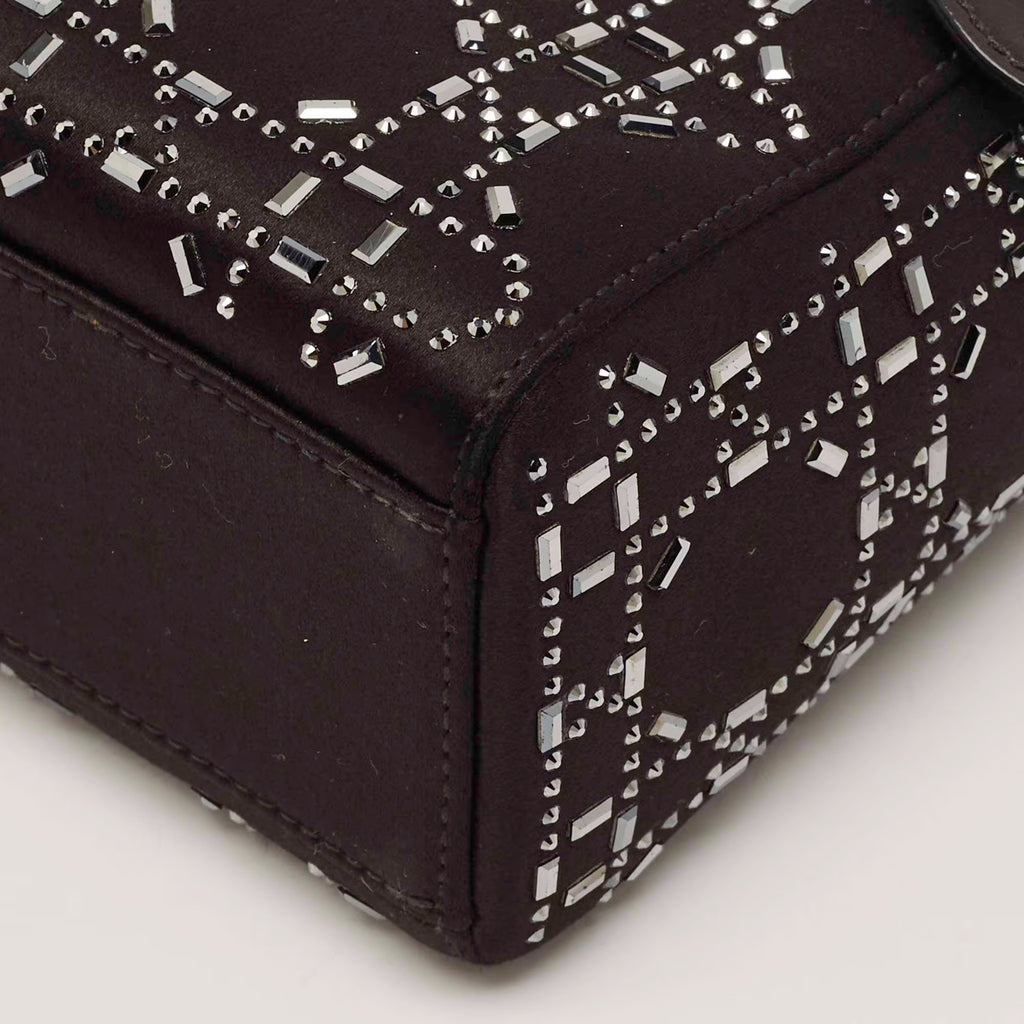 Dior Lady Dior Crystal Mini Black Cannage Satin Tote