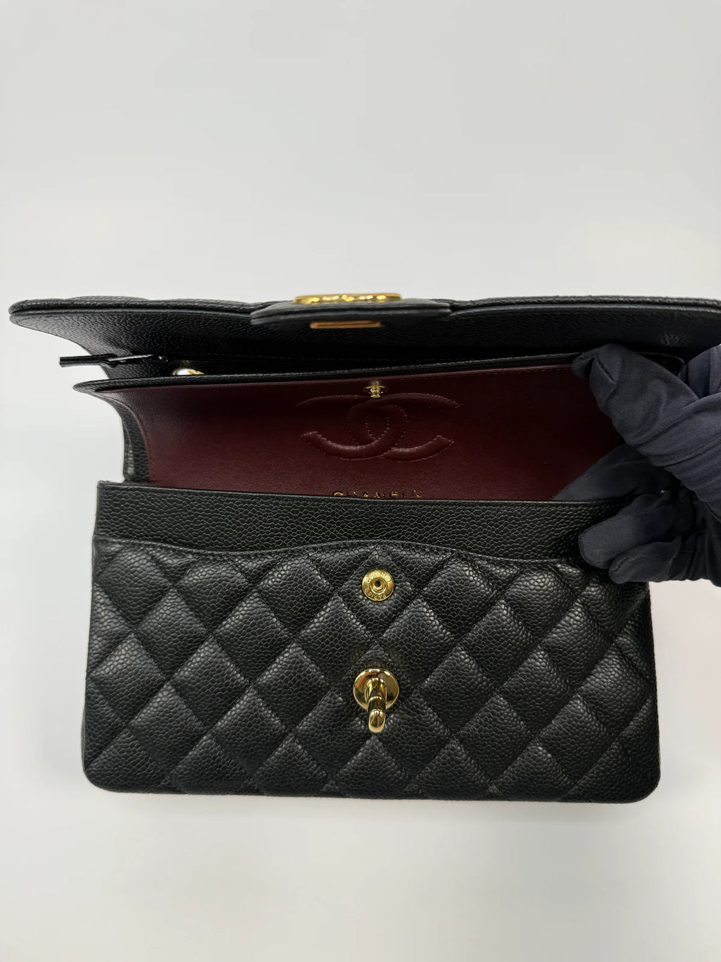 CHANEL SMALL CLASSIC DOUBLE FLAP IN BLACK CAVIAR LEATHER WITH GHW