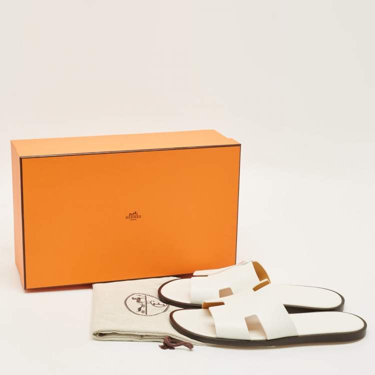 Hermès Izmir Size 44.5 White Leather Slide Sandals
