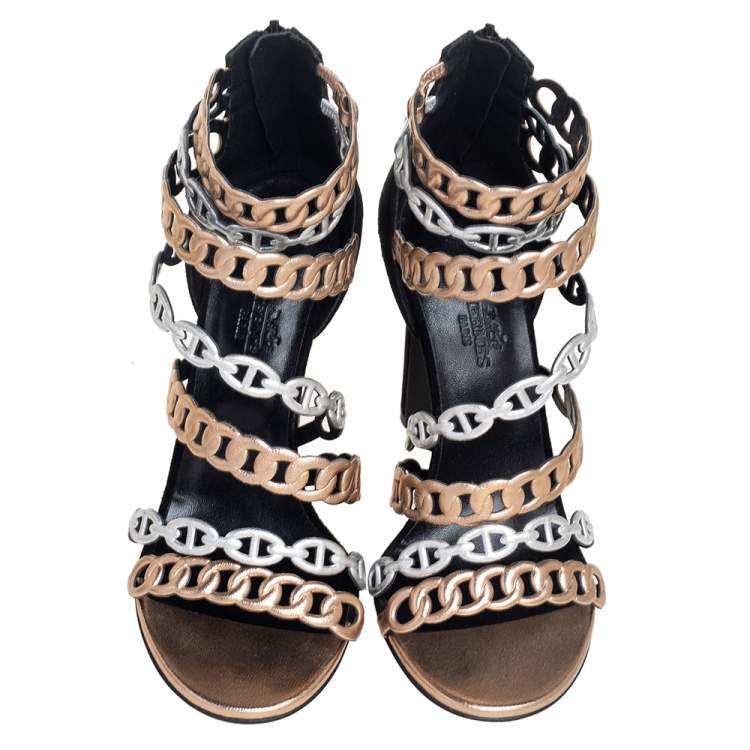 Hermes Multicolor Suede And Leather Romy Sandals Size 37