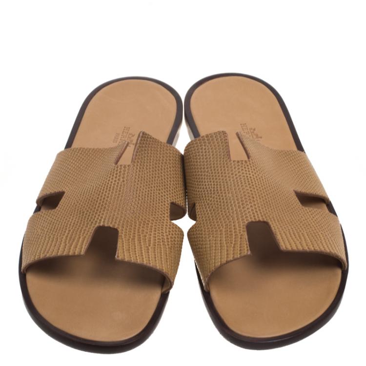 Hermes Honey Brown Lizard Izmir Sandals Size 44