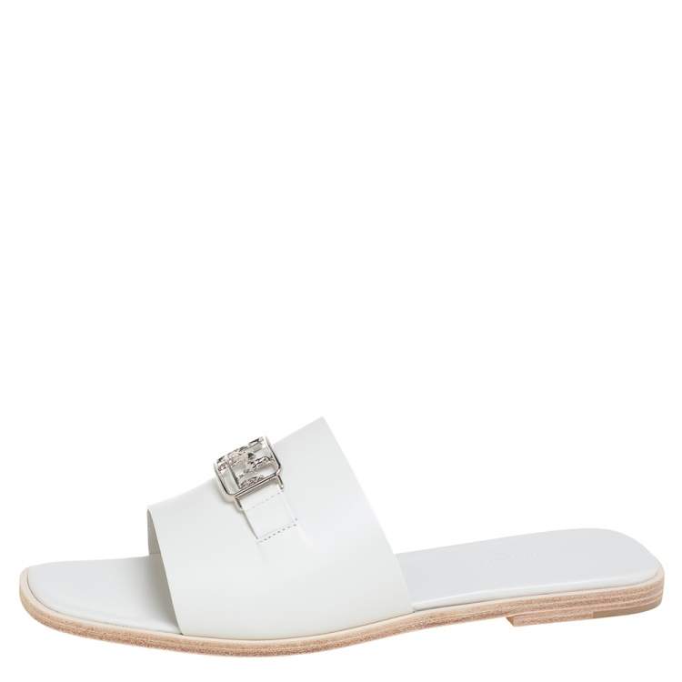 Hermès White Leather Villa Sandals Size 40.5
