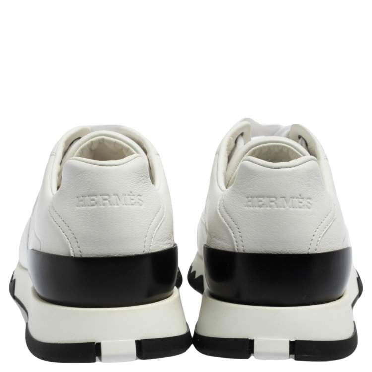 Hermes White Leather Low Top Trail Sneakers Size 39