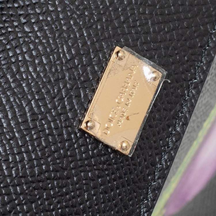 Dolce & Gabbana Black Tulip Print Leather Medium Miss Sicily Top Handle Bag