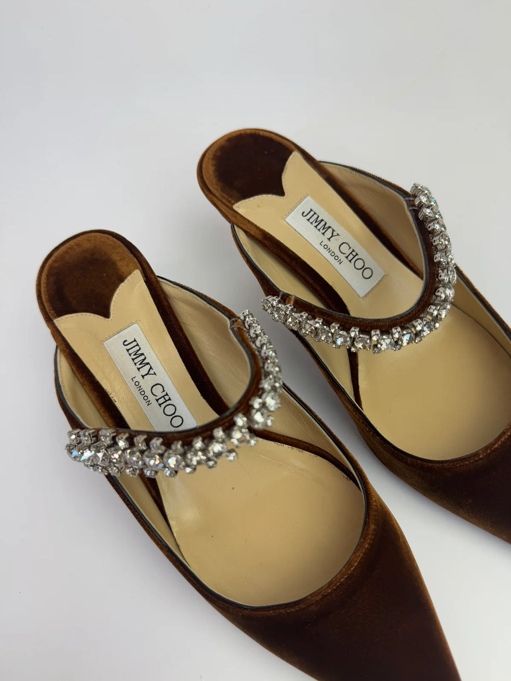 JIMMY CHOO BING TAN VELVET 65 HEELS (SIZE 39/UK6)