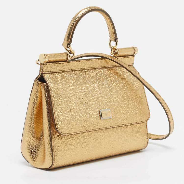 Dolce & Gabbana Gold Leather Small Miss Sicily Top Handle Bag