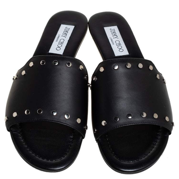 Jimmy Choo Black Leather Studded Nanda Mules Size 39
