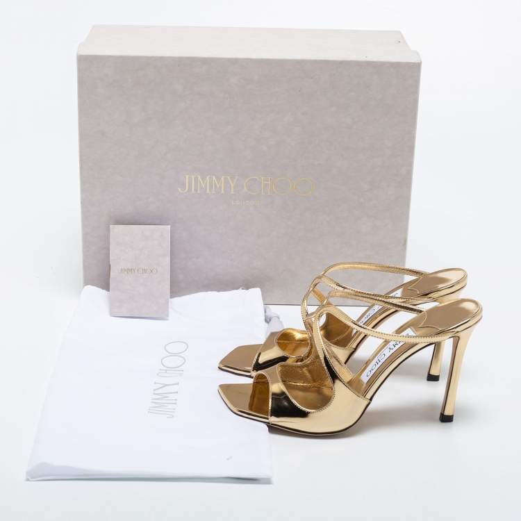 Jimmy Choo Metallic Gold Patent Leather Sandals Size 36