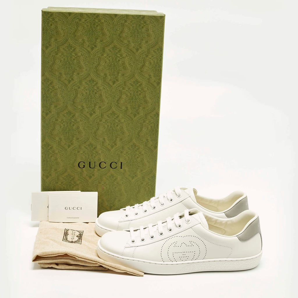 Gucci Ace Size 40 White Leather Lace Up Sneakers