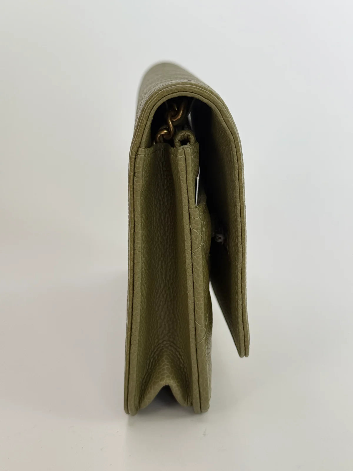 CHANEL BOY WALLET ON CHAIN IN KHAKI CAVIAR LEATHER WITH GHW