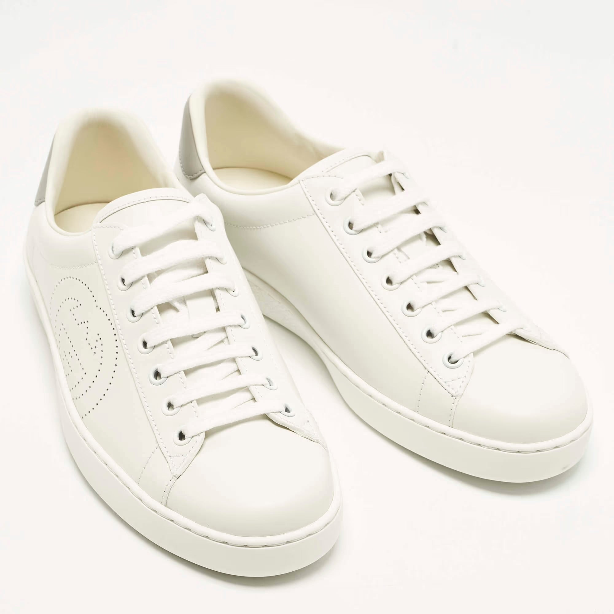 Gucci Ace Size 40 White Leather Lace Up Sneakers