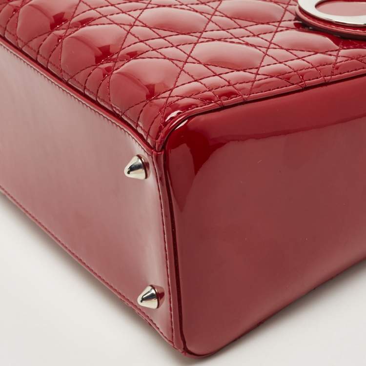 Dior Red Cannage Patent Leather Medium Lady Dior Tote